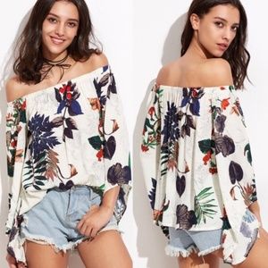 BOUTIQUE Floral Off The Shoulder Tunic Hippie Top